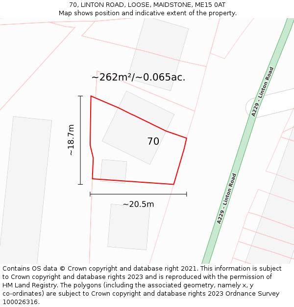 70, LINTON ROAD, LOOSE, MAIDSTONE, ME15 0AT: Plot and title map