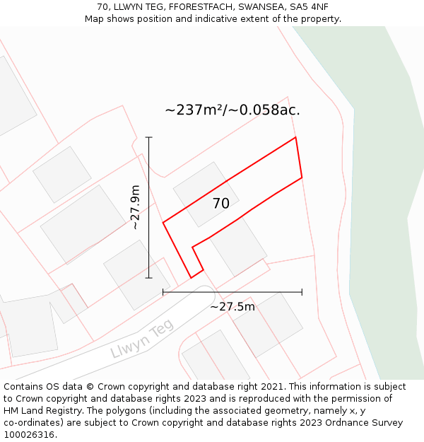 70, LLWYN TEG, FFORESTFACH, SWANSEA, SA5 4NF: Plot and title map