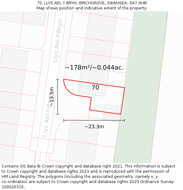 70, LLYS AEL Y BRYN, BIRCHGROVE, SWANSEA, SA7 0HB: Plot and title map