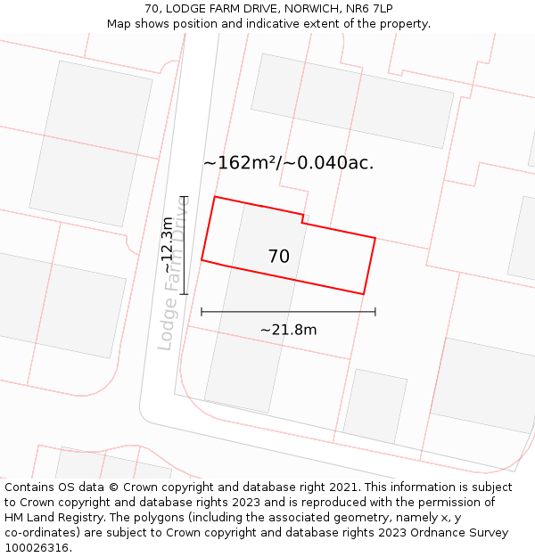 70, LODGE FARM DRIVE, NORWICH, NR6 7LP: Plot and title map
