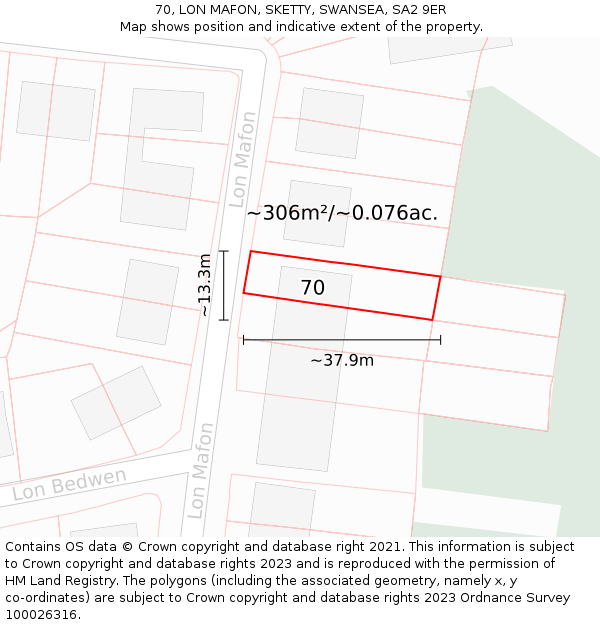 70, LON MAFON, SKETTY, SWANSEA, SA2 9ER: Plot and title map