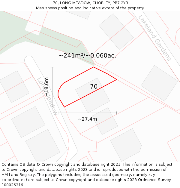 70, LONG MEADOW, CHORLEY, PR7 2YB: Plot and title map