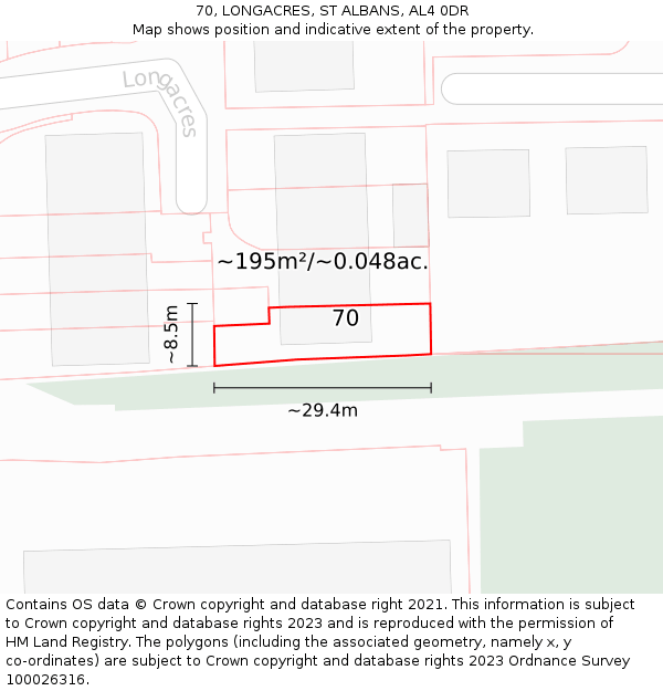 70, LONGACRES, ST ALBANS, AL4 0DR: Plot and title map