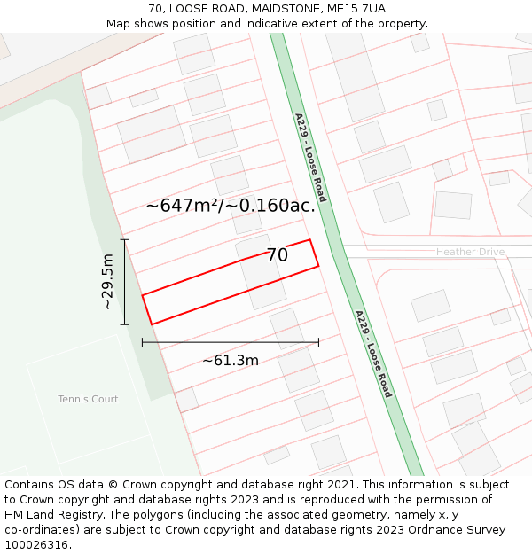 70, LOOSE ROAD, MAIDSTONE, ME15 7UA: Plot and title map
