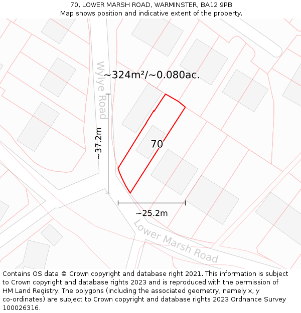 70, LOWER MARSH ROAD, WARMINSTER, BA12 9PB: Plot and title map
