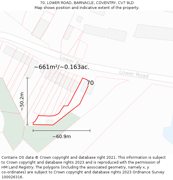70, LOWER ROAD, BARNACLE, COVENTRY, CV7 9LD: Plot and title map