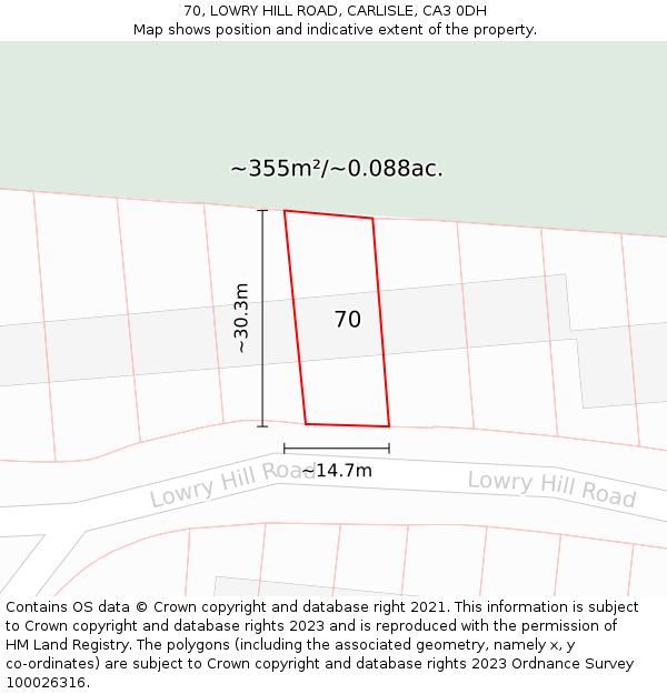 70, LOWRY HILL ROAD, CARLISLE, CA3 0DH: Plot and title map