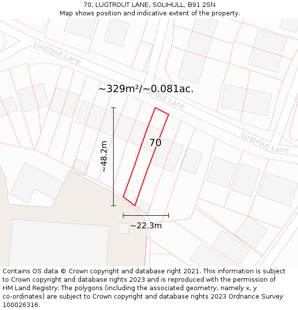 70, LUGTROUT LANE, SOLIHULL, B91 2SN: Plot and title map