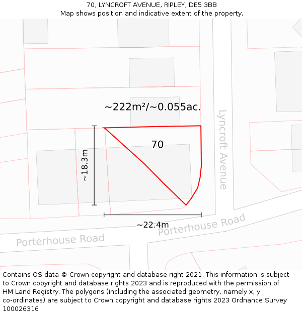 70, LYNCROFT AVENUE, RIPLEY, DE5 3BB: Plot and title map