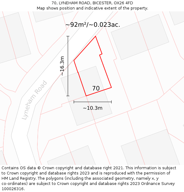 70, LYNEHAM ROAD, BICESTER, OX26 4FD: Plot and title map