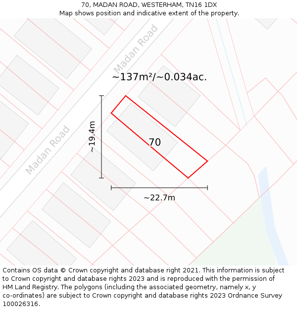 70, MADAN ROAD, WESTERHAM, TN16 1DX: Plot and title map