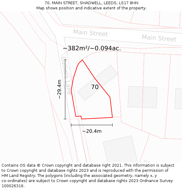 70, MAIN STREET, SHADWELL, LEEDS, LS17 8HN: Plot and title map