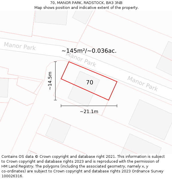 70, MANOR PARK, RADSTOCK, BA3 3NB: Plot and title map