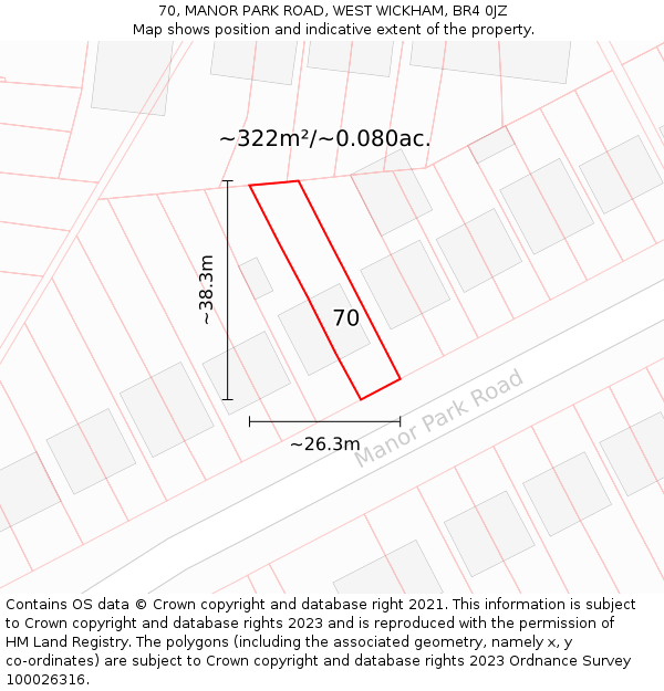 70, MANOR PARK ROAD, WEST WICKHAM, BR4 0JZ: Plot and title map