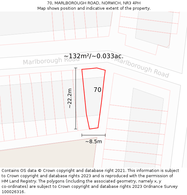 70, MARLBOROUGH ROAD, NORWICH, NR3 4PH: Plot and title map