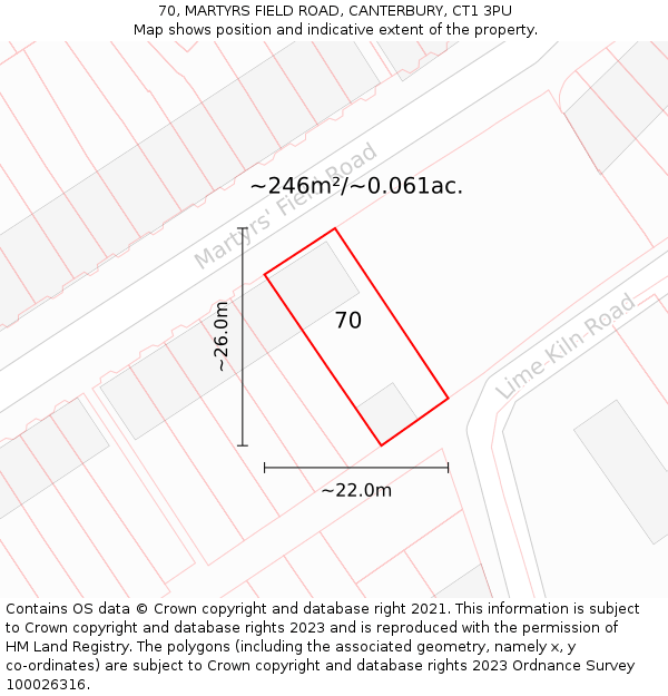 70, MARTYRS FIELD ROAD, CANTERBURY, CT1 3PU: Plot and title map