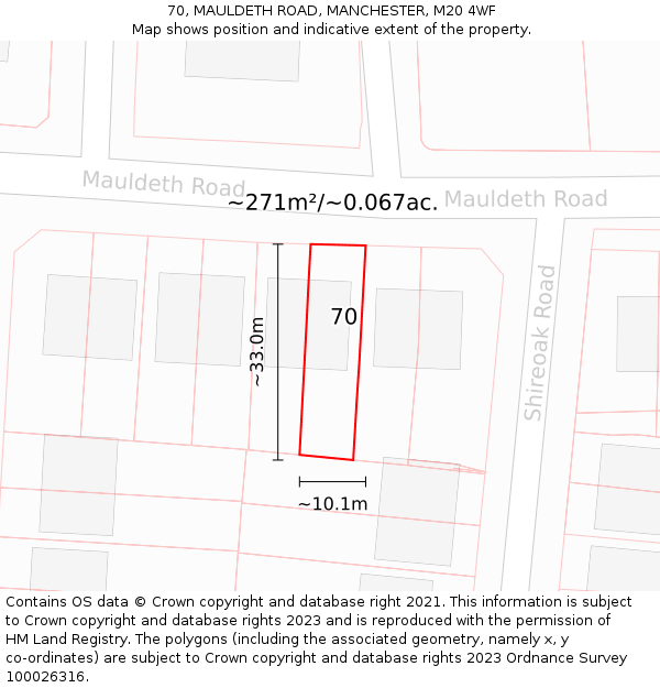 70, MAULDETH ROAD, MANCHESTER, M20 4WF: Plot and title map