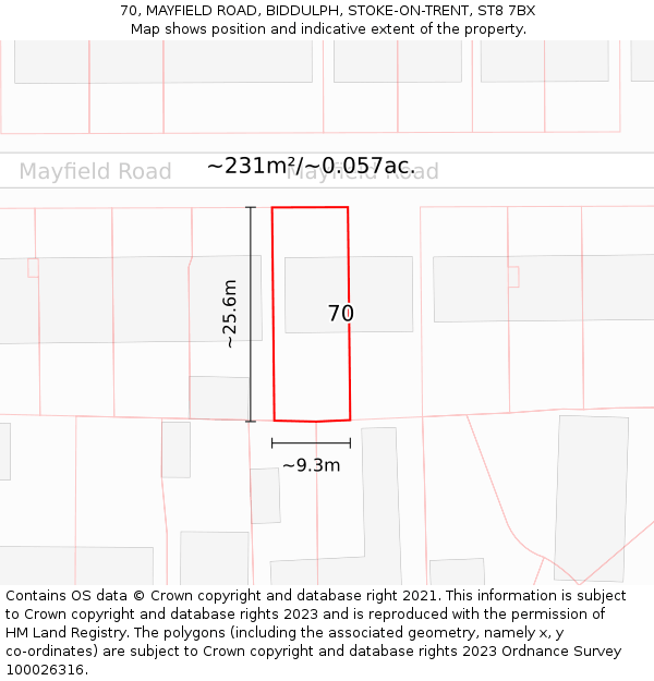 70, MAYFIELD ROAD, BIDDULPH, STOKE-ON-TRENT, ST8 7BX: Plot and title map