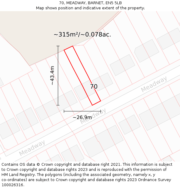 70, MEADWAY, BARNET, EN5 5LB: Plot and title map