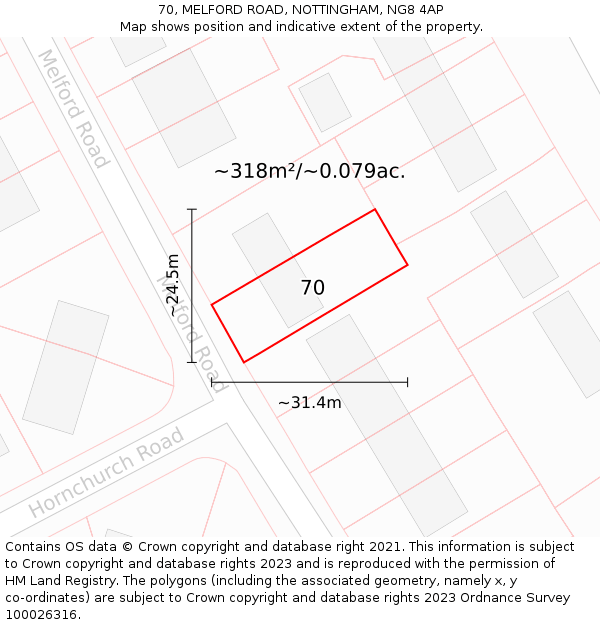 70, MELFORD ROAD, NOTTINGHAM, NG8 4AP: Plot and title map