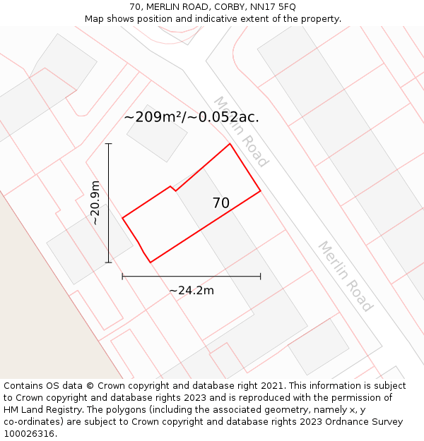 70, MERLIN ROAD, CORBY, NN17 5FQ: Plot and title map