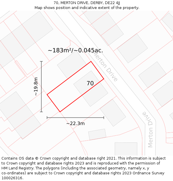 70, MERTON DRIVE, DERBY, DE22 4JJ: Plot and title map