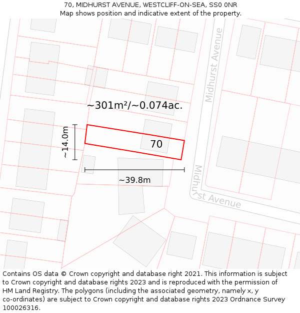 70, MIDHURST AVENUE, WESTCLIFF-ON-SEA, SS0 0NR: Plot and title map