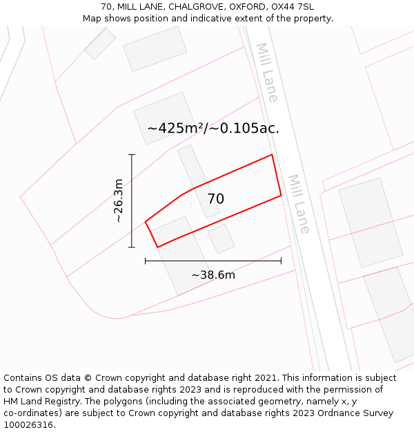 70, MILL LANE, CHALGROVE, OXFORD, OX44 7SL: Plot and title map