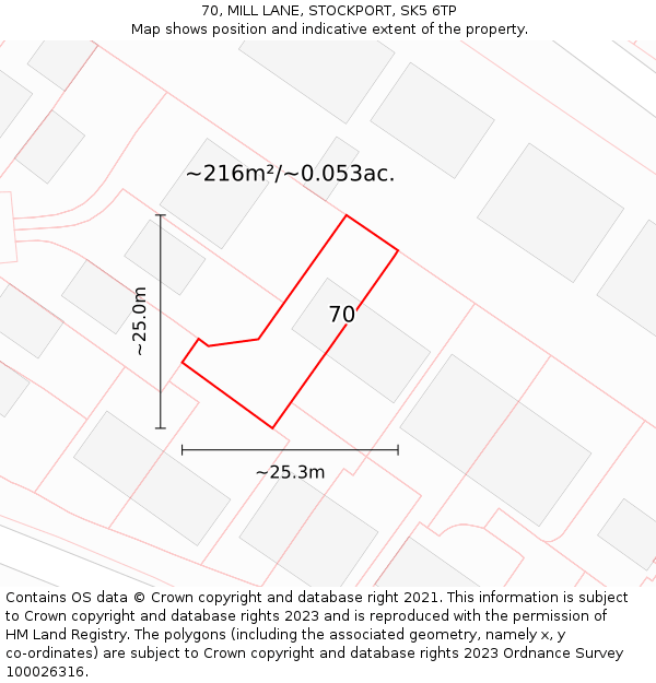 70, MILL LANE, STOCKPORT, SK5 6TP: Plot and title map