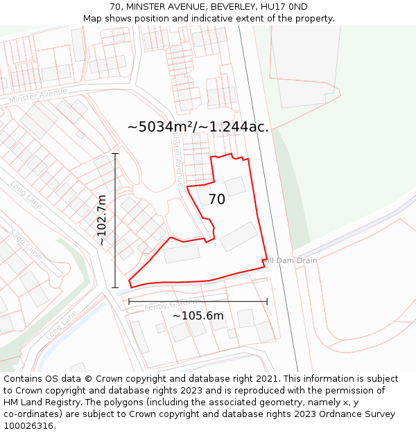 70, MINSTER AVENUE, BEVERLEY, HU17 0ND: Plot and title map