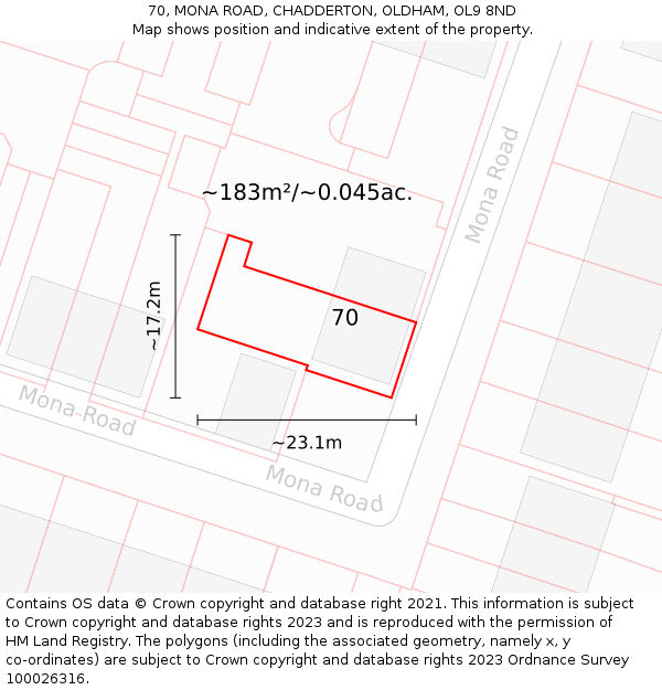 70, MONA ROAD, CHADDERTON, OLDHAM, OL9 8ND: Plot and title map