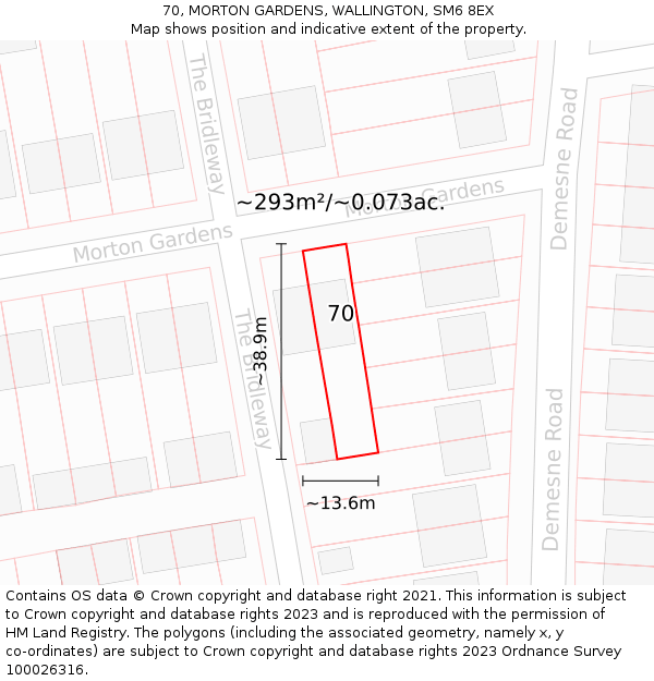 70, MORTON GARDENS, WALLINGTON, SM6 8EX: Plot and title map