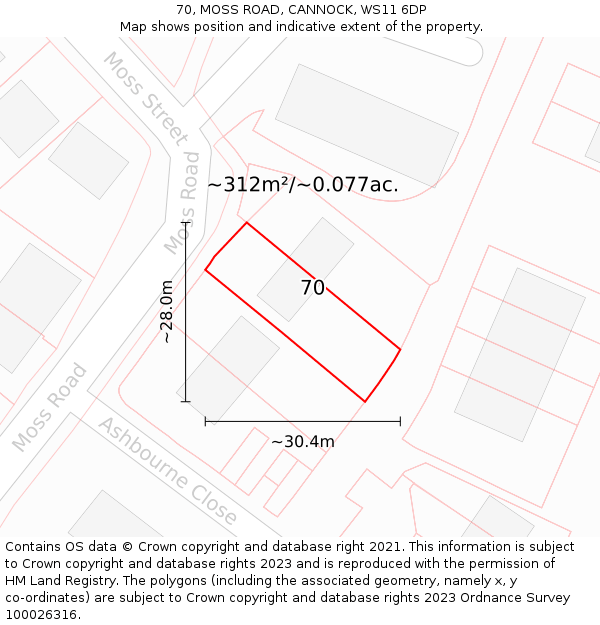 70, MOSS ROAD, CANNOCK, WS11 6DP: Plot and title map