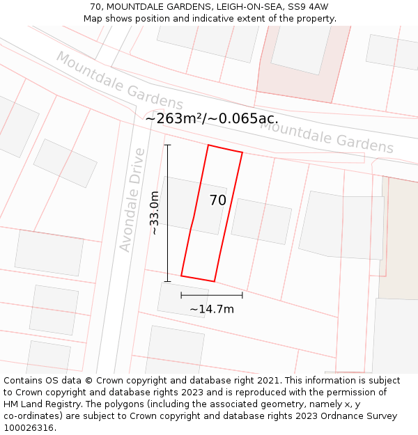 70, MOUNTDALE GARDENS, LEIGH-ON-SEA, SS9 4AW: Plot and title map