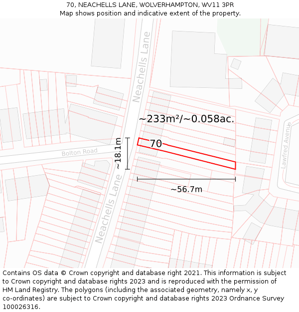 70, NEACHELLS LANE, WOLVERHAMPTON, WV11 3PR: Plot and title map