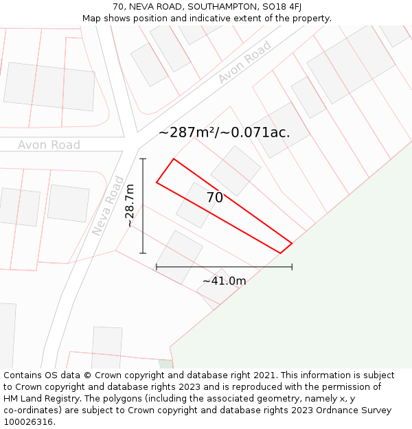 70, NEVA ROAD, SOUTHAMPTON, SO18 4FJ: Plot and title map