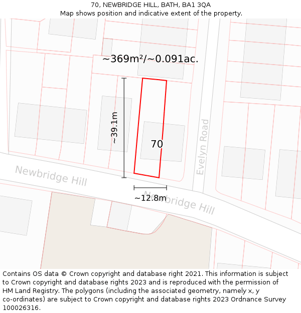 70, NEWBRIDGE HILL, BATH, BA1 3QA: Plot and title map