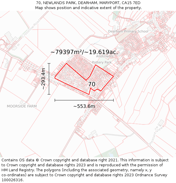 70, NEWLANDS PARK, DEARHAM, MARYPORT, CA15 7ED: Plot and title map