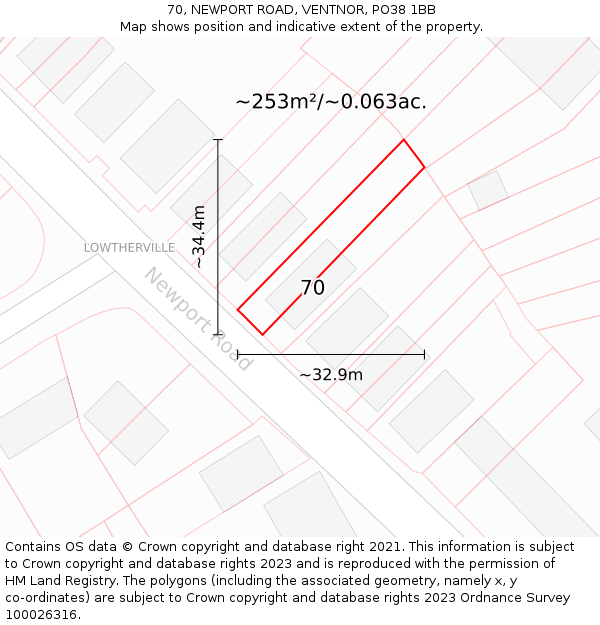 70, NEWPORT ROAD, VENTNOR, PO38 1BB: Plot and title map