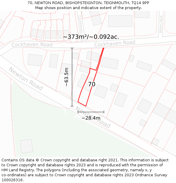 70, NEWTON ROAD, BISHOPSTEIGNTON, TEIGNMOUTH, TQ14 9PP: Plot and title map