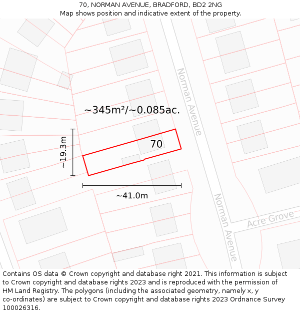70, NORMAN AVENUE, BRADFORD, BD2 2NG: Plot and title map