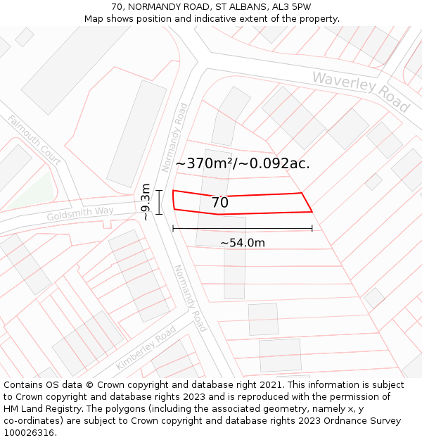 70, NORMANDY ROAD, ST ALBANS, AL3 5PW: Plot and title map