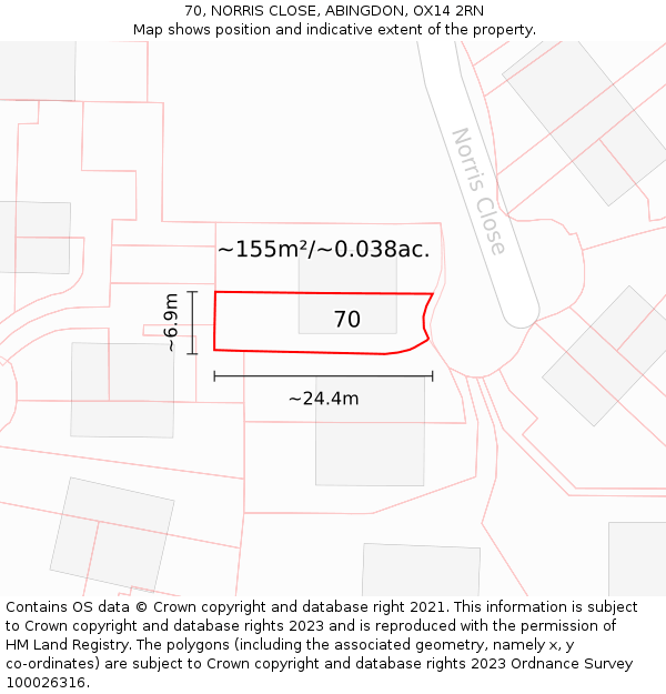 70, NORRIS CLOSE, ABINGDON, OX14 2RN: Plot and title map