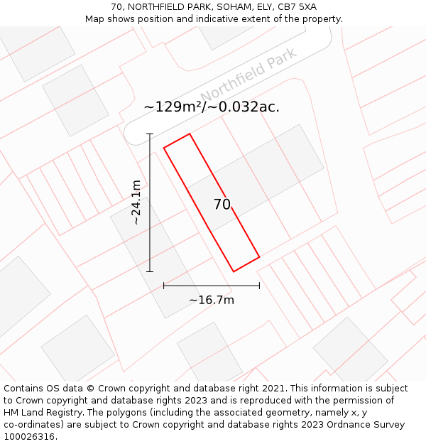 70, NORTHFIELD PARK, SOHAM, ELY, CB7 5XA: Plot and title map
