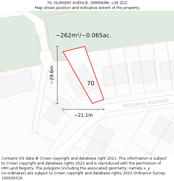 70, NURSERY AVENUE, ORMSKIRK, L39 2DZ: Plot and title map