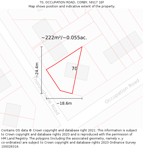 70, OCCUPATION ROAD, CORBY, NN17 1EF: Plot and title map