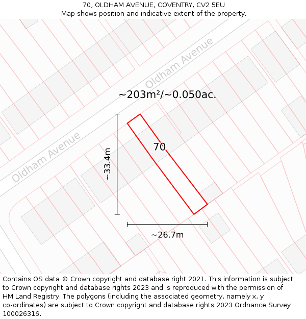 70, OLDHAM AVENUE, COVENTRY, CV2 5EU: Plot and title map