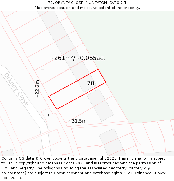 70, ORKNEY CLOSE, NUNEATON, CV10 7LT: Plot and title map