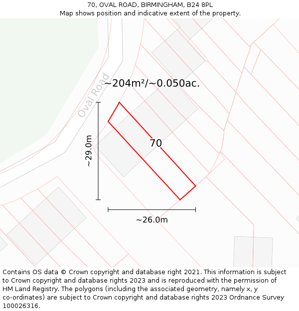 70, OVAL ROAD, BIRMINGHAM, B24 8PL: Plot and title map