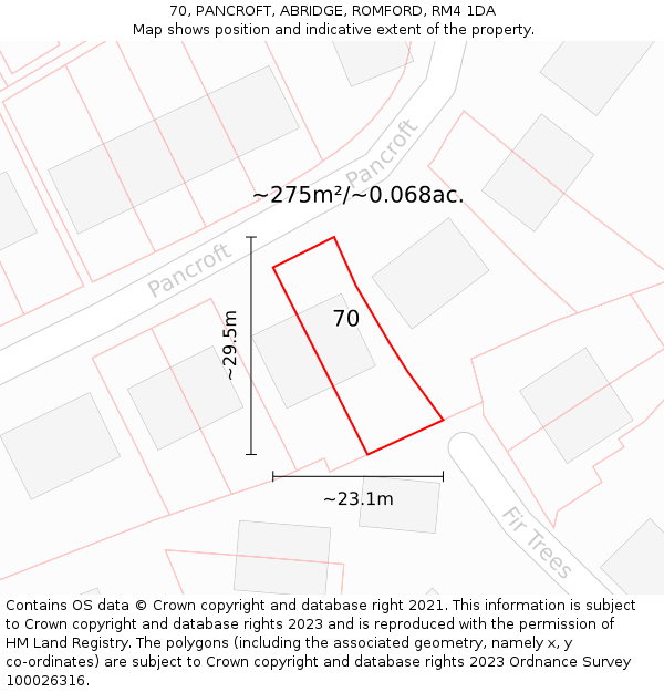 70, PANCROFT, ABRIDGE, ROMFORD, RM4 1DA: Plot and title map